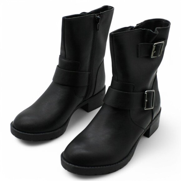 Style Company Womens Black Double Strap Motorcycle Buckle Accent Comfort Gianara - Picture 4 of 8